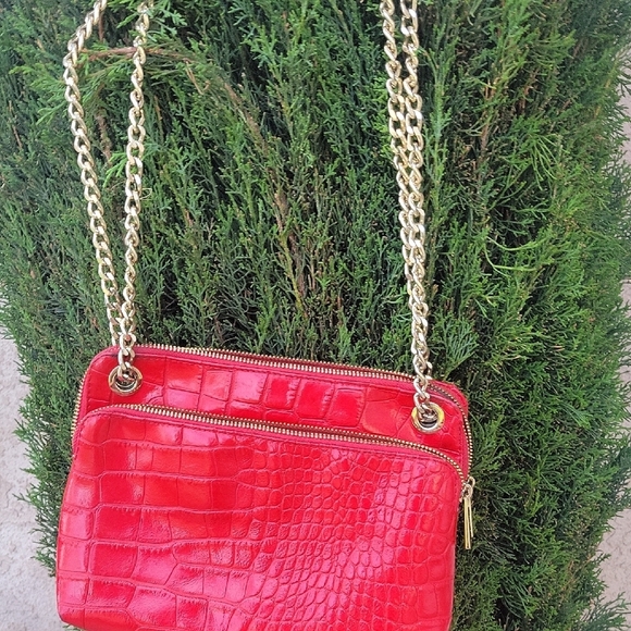 VALENTINA Elegant Red Croco- Chain Bag ,Made In Italy - Picture 6 of 12